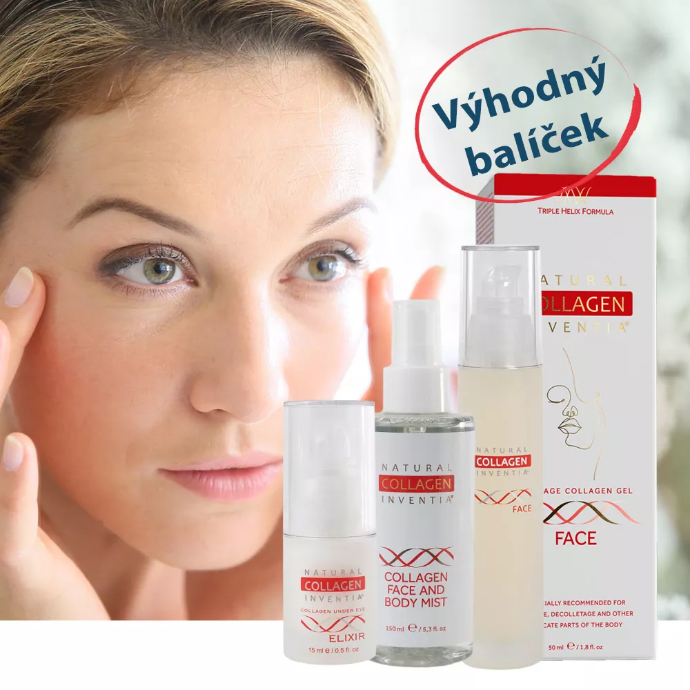 Omlazující balíček s oslňujícím pohledem - Kolagen Face + oční elixír + živá voda